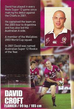 2006 Queensland Reds Official Player Cards #NNO David Croft Back